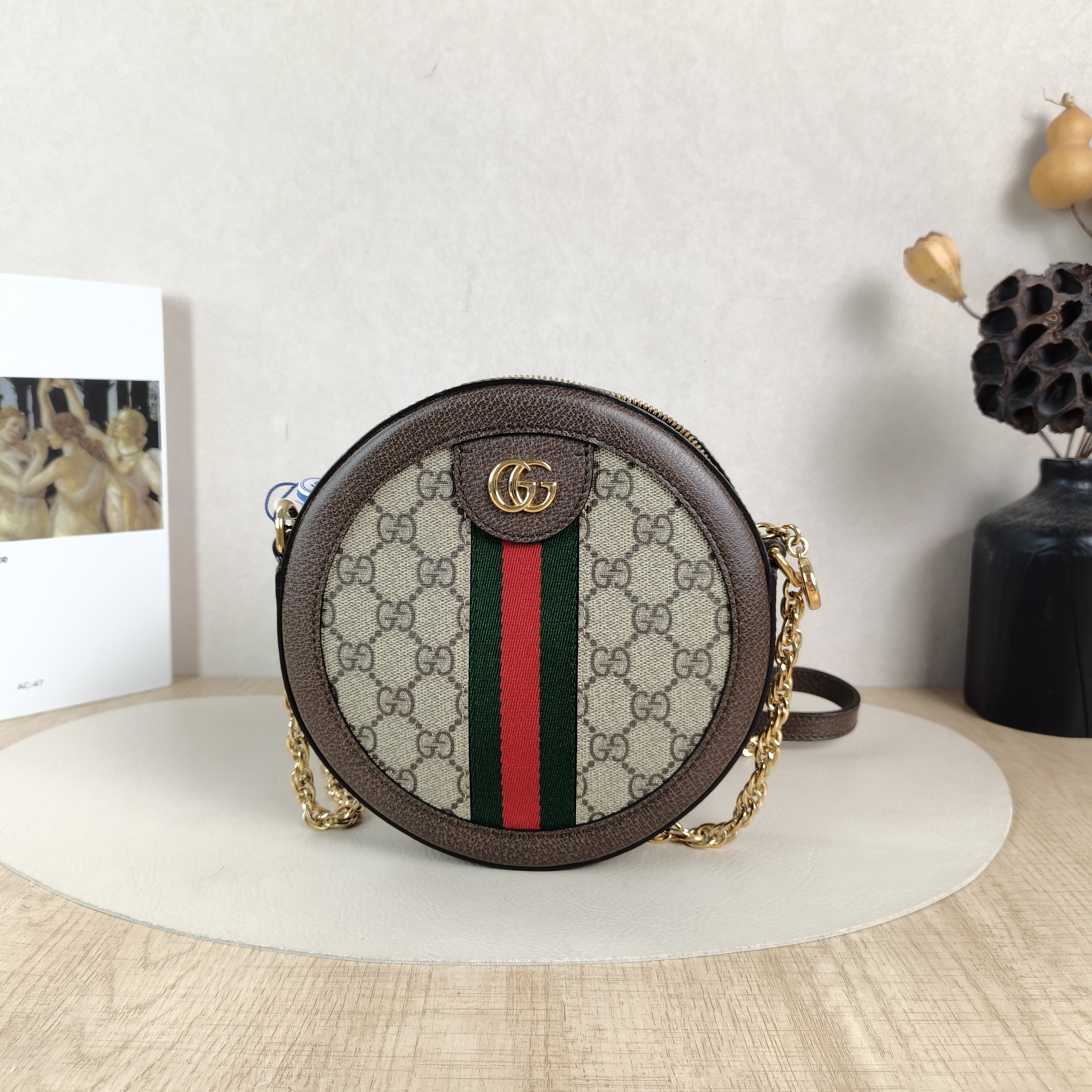 GUCCI Crossbody Bag Ophidia GG Round Bag Monogram PV Cmini18 × 4.5 × 18 cm