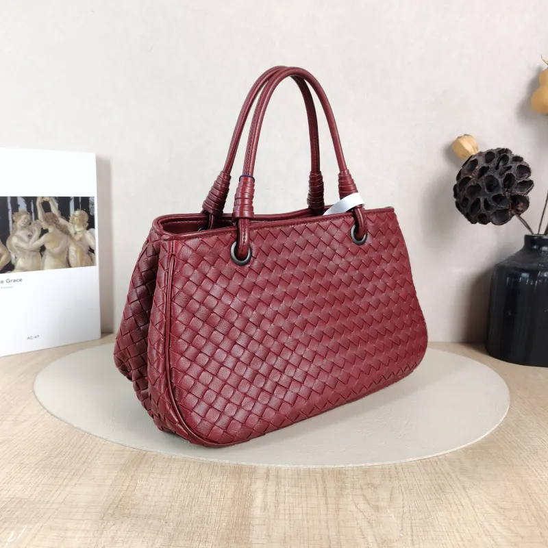 Bottega Veneta Top Handle Bag Woven Top Handle Bag Red Lambskin 30 × 16 × 17 cm — cover view 4 of 5