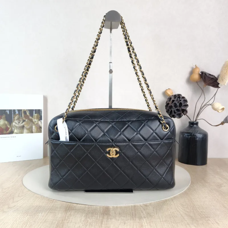 Chanel Crossbody Bag Bowling Bag Black Lambskin One Size 31 × 9 × 19 cm