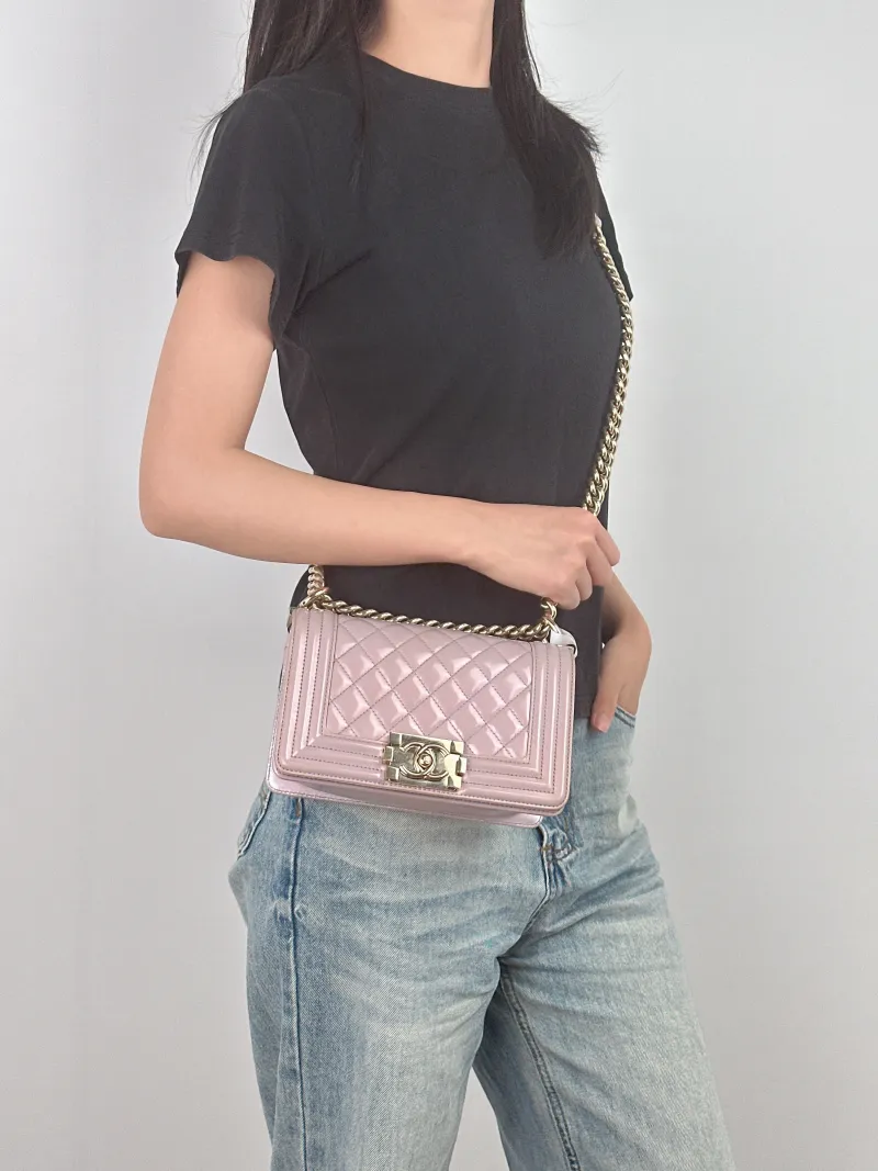 Chanel Crossbody Bag Le Boy​ Patent Leather Small20.5 × 8.5 × 12 cm — on-model view 1 of 3