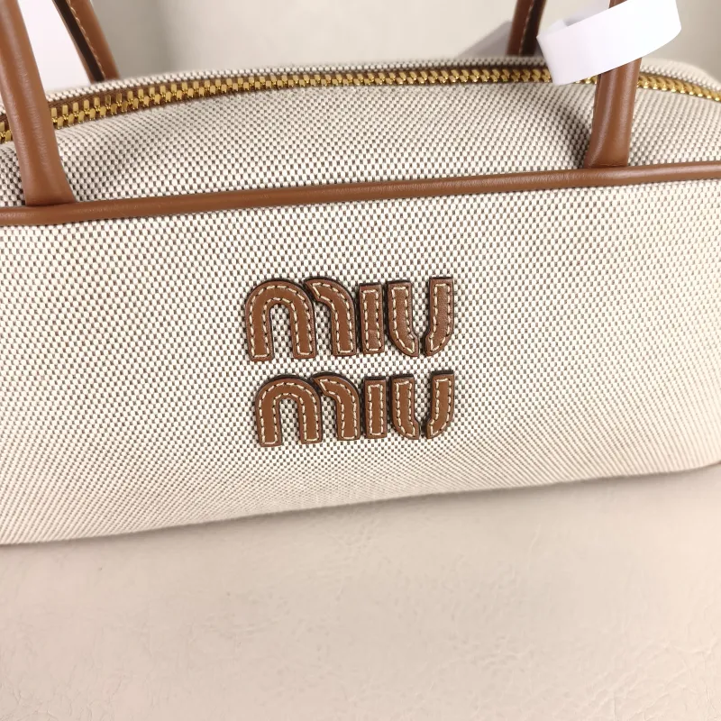 Miumiu Top Handle Bag Beau Brown Canvas · Calfskin 28 × 8 × 11.5 cm — detail view 6 of 13
