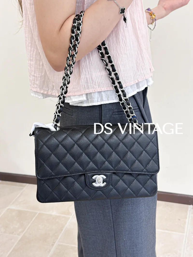 Chanel Crossbody Bag V Classic Flap CF Black Grained Calfskin Medium 25.5 × 6.5 × 15.5 cm 22 — on-model view 3 of 3