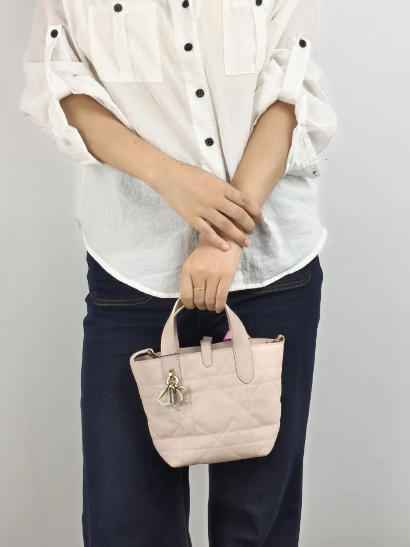 DIOR Top Handle Bag TOUJOURS Edition Pink Calfskin Mini 13 × 12 × 15 cm — on-model view 2 of 2