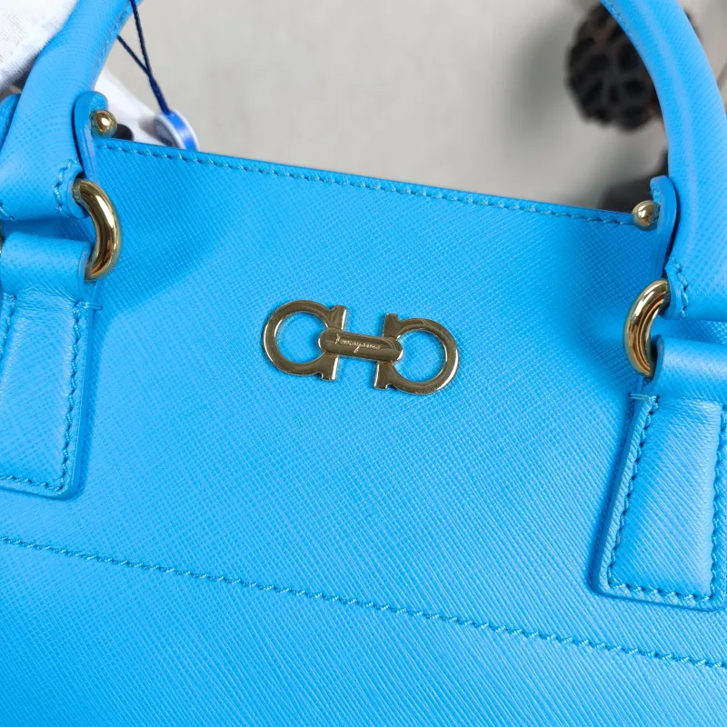 FERRAGAMO Top Handle Bag Tote Bag Blue Calfskin 27 × 14 × 21 cm — detail view 3 of 11