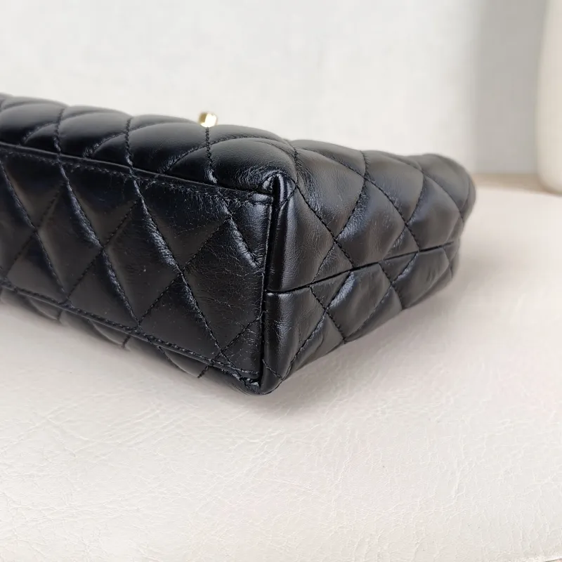 Chanel Shoulder Bag Kelly Black Waxed Leather Small 19 × 7 × 13 cm — detail view 8 of 12