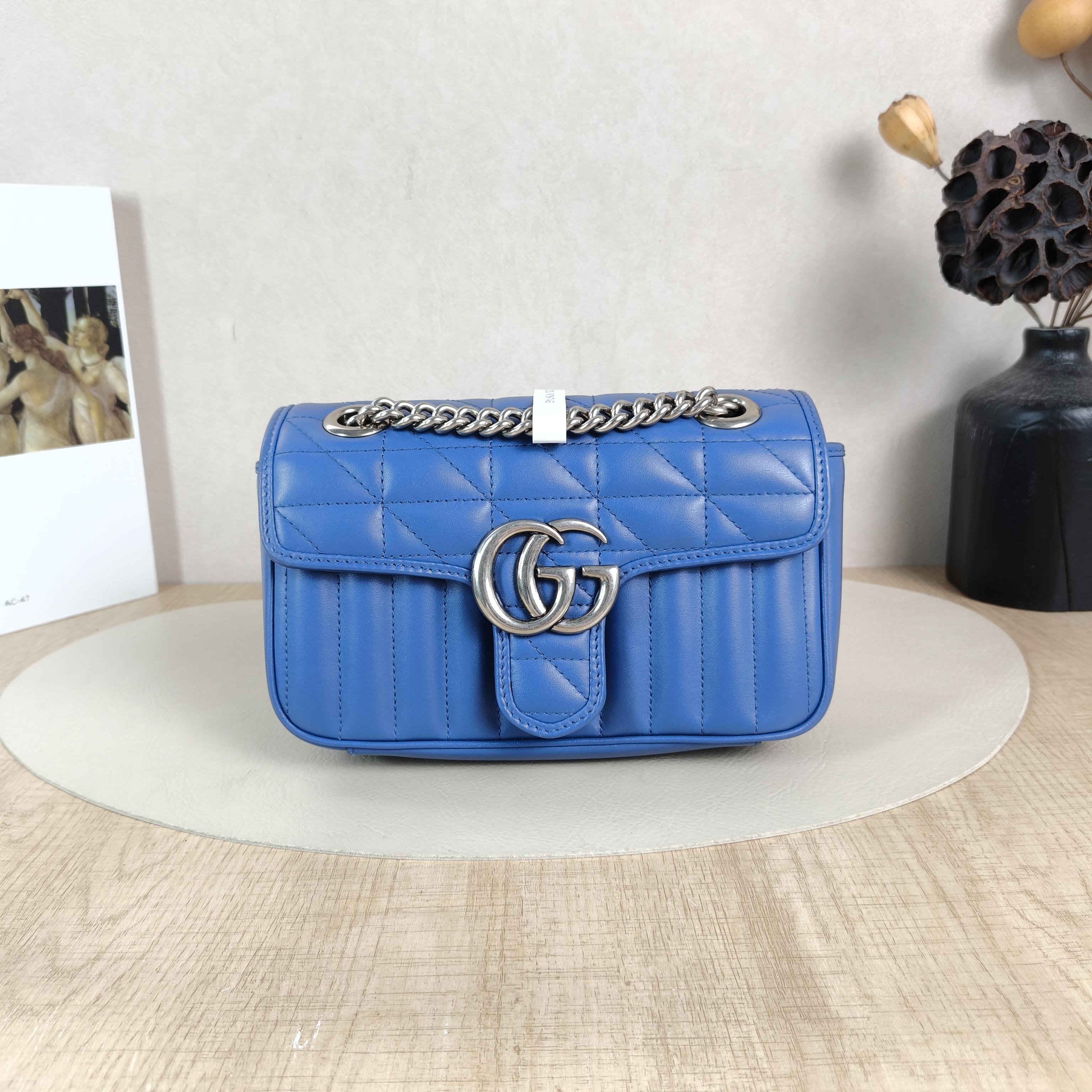 GUCCI Crossbody Bag GG Marmont Small Marmont 22Blue Calfskin Small22 × 6 × 13 cm