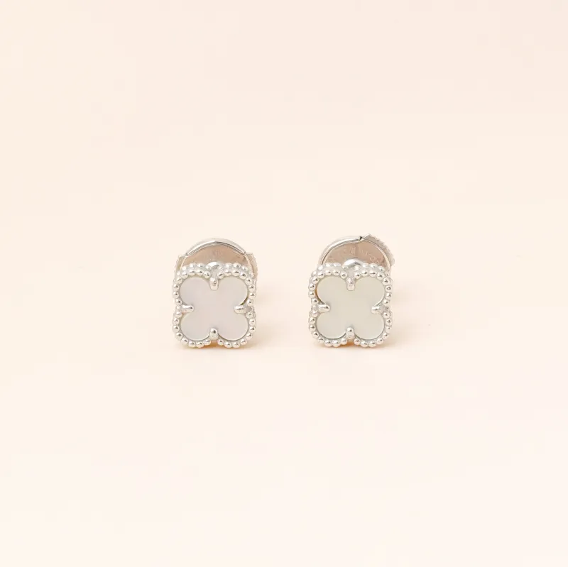 Van Cleef & Arpels Earrings Alhambra Alhambra Collection Earrings Pearl · White Mother-of-Pearl 18KW hite Gold Sweet Mini 0.95*0.95