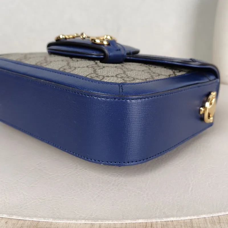 GUCCI Crossbody Bag Horsebit 1955 Horsebit Small Blue Monogram PVC Calfskin Small 20.5 × 5 × 14.5 cm — detail view 10 of 13