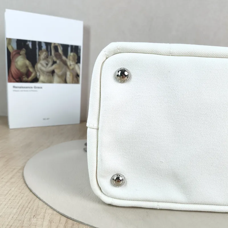PRADA Top Handle Bag Canape White Canvas 28 × 15 × 18 cm — detail view 1 of 12