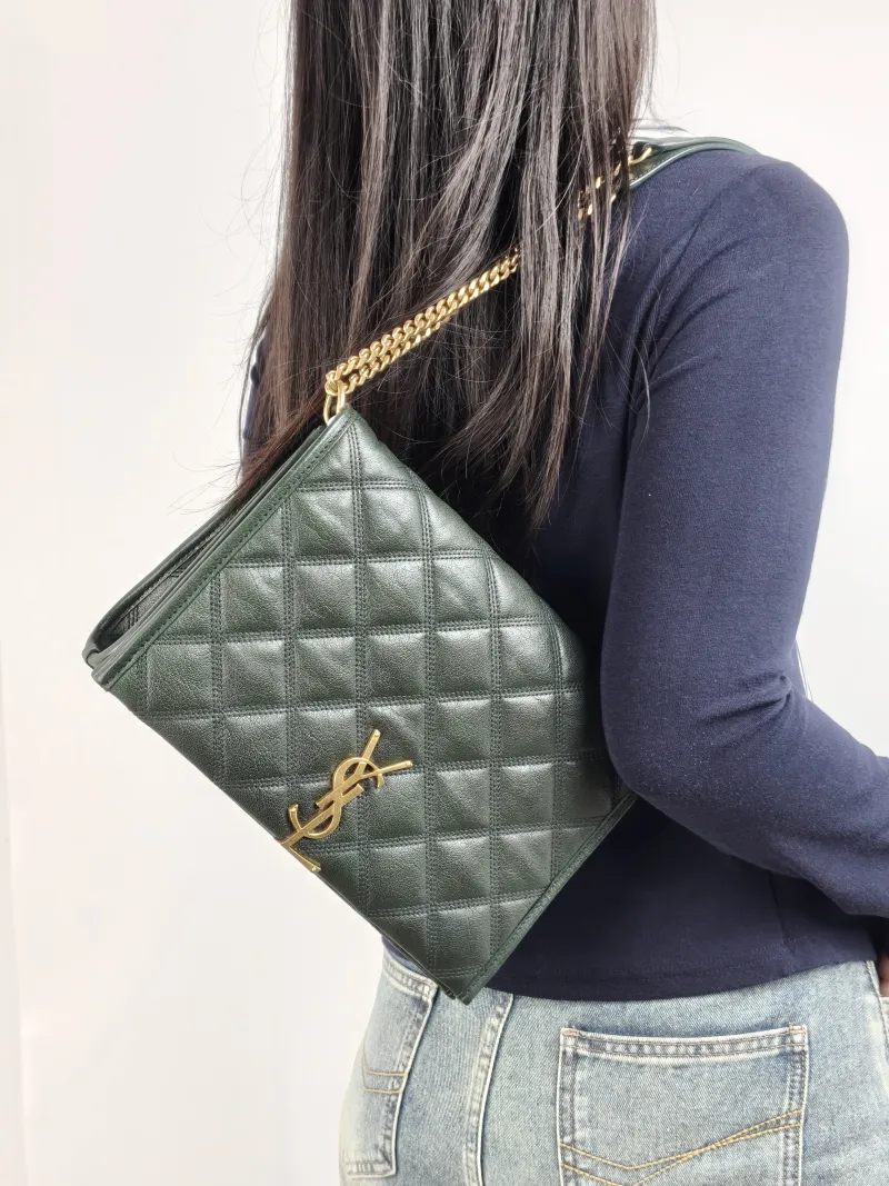 SAINT LAURENT Shoulder Bag Becky Crossbody Bag Green Lambskin 25 × 7 × 17.5 cm — on-model view 2 of 3