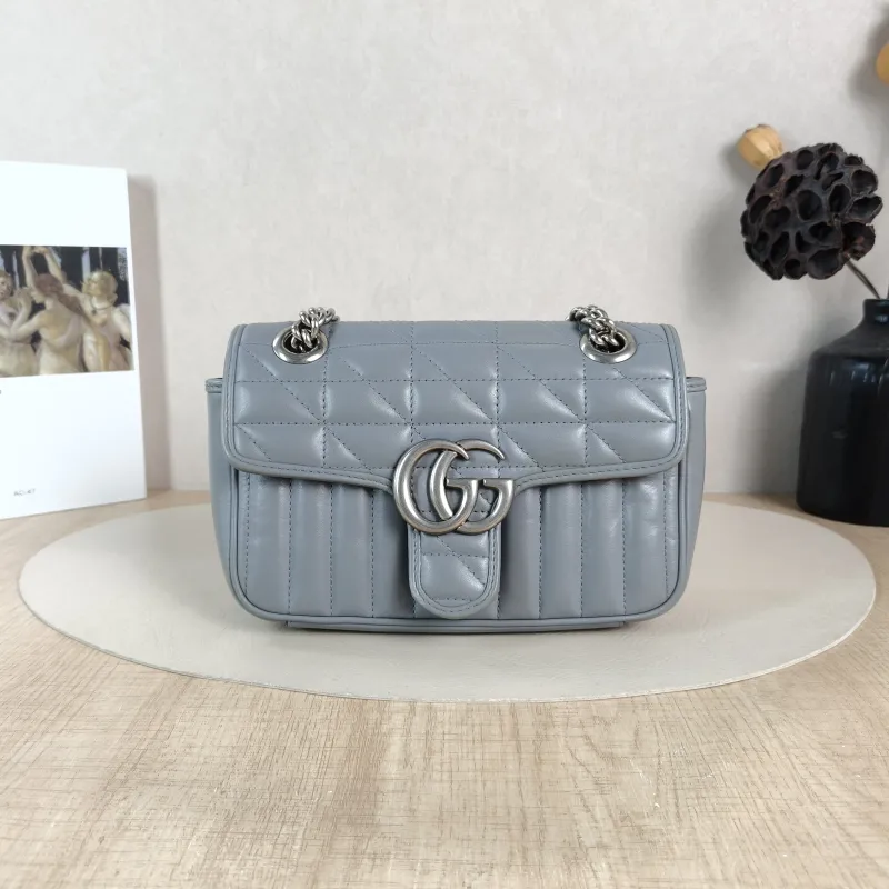 GUCCI Crossbody Bag GG Marmont Small Marmont 22 Grey Calfskin Small 22 × 6 × 13 cm Conditioned