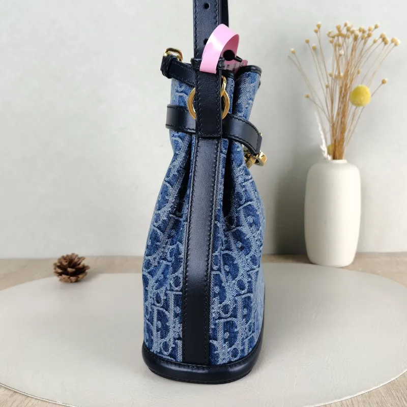 DIOR Shoulder Bag C'est bucket Bucket Bag Blue Canvas 24 × 10 × 25.5 cm — detail view 8 of 12