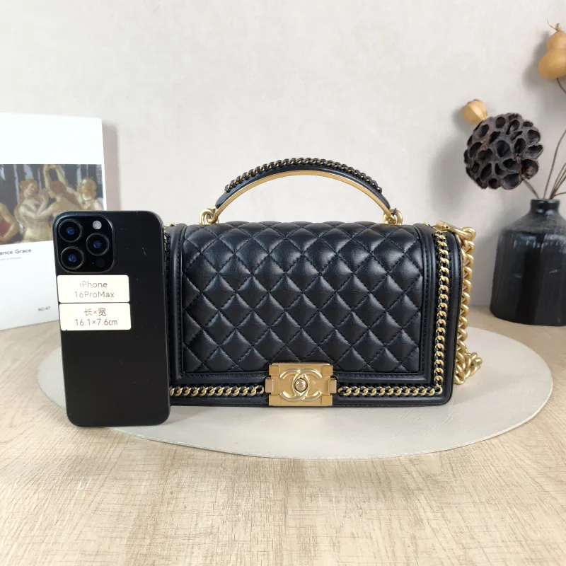Chanel Crossbody Bag le boy Black Calfskin Medium 25 × 9 × 15 cm — cover view 3 of 5