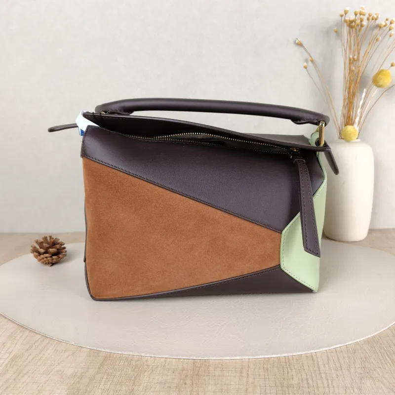 LOEWE Crossbody Bag Puzzle Brown Green Calfskin Suede Small24 × 10.5 × 16.5 cm