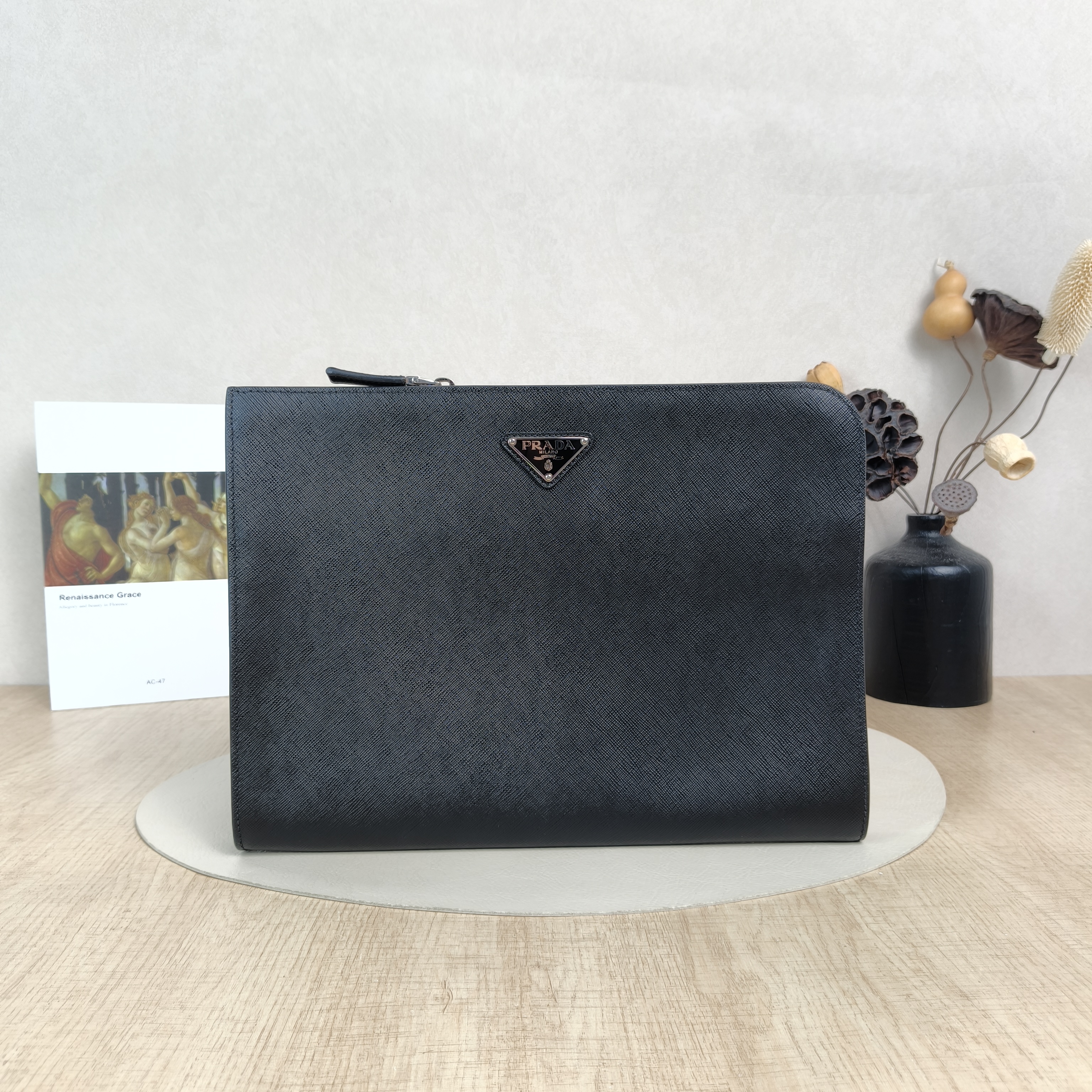 PRADA Clutch Clutch Black Calfskin One Size33 × 4 × 24 cm