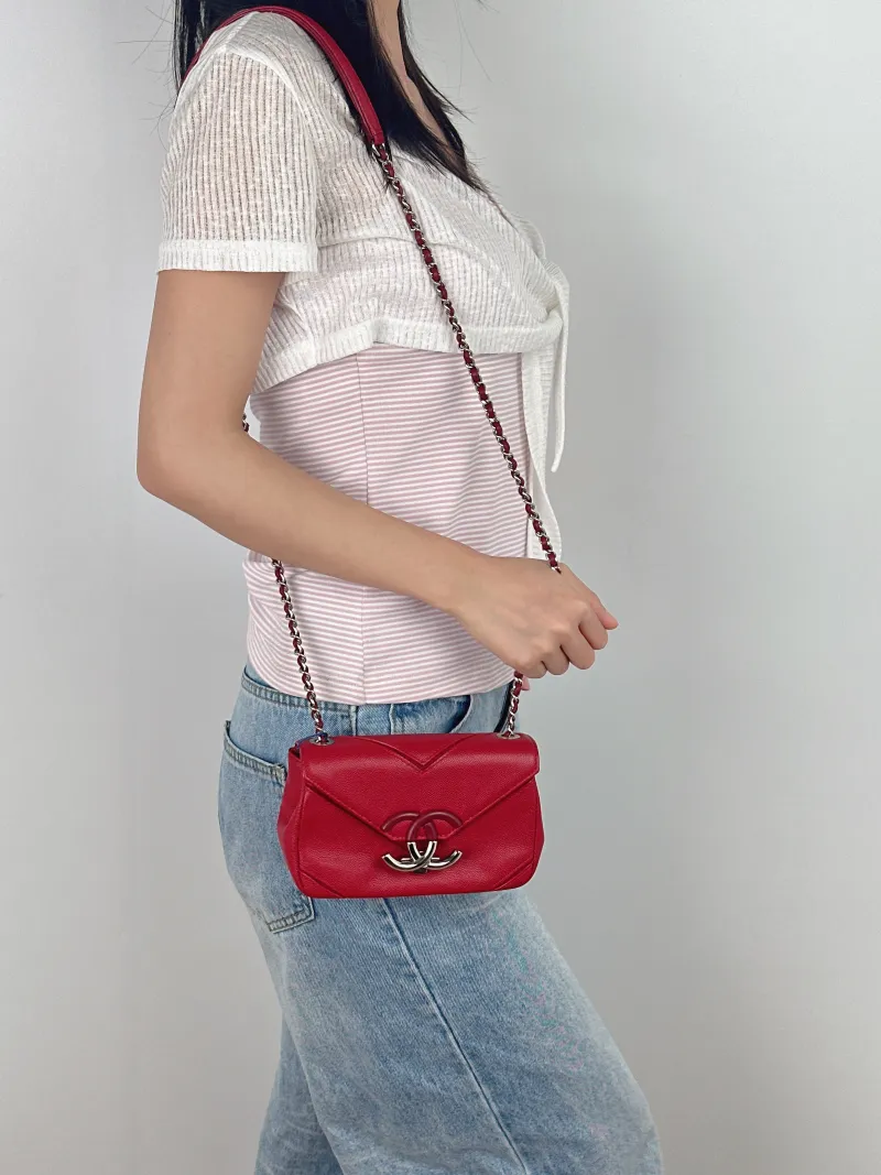 Chanel Crossbody Bagcf Collection Crossbody Bag Red Calfskinmini18 × 4 × 11.5 cm — on-model view 2 of 2