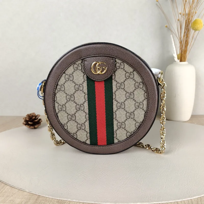 GUCCI Crossbody Bag Ophidia GG Round Bag Monogram PV Cmini18 × 4.5 × 18 cm
