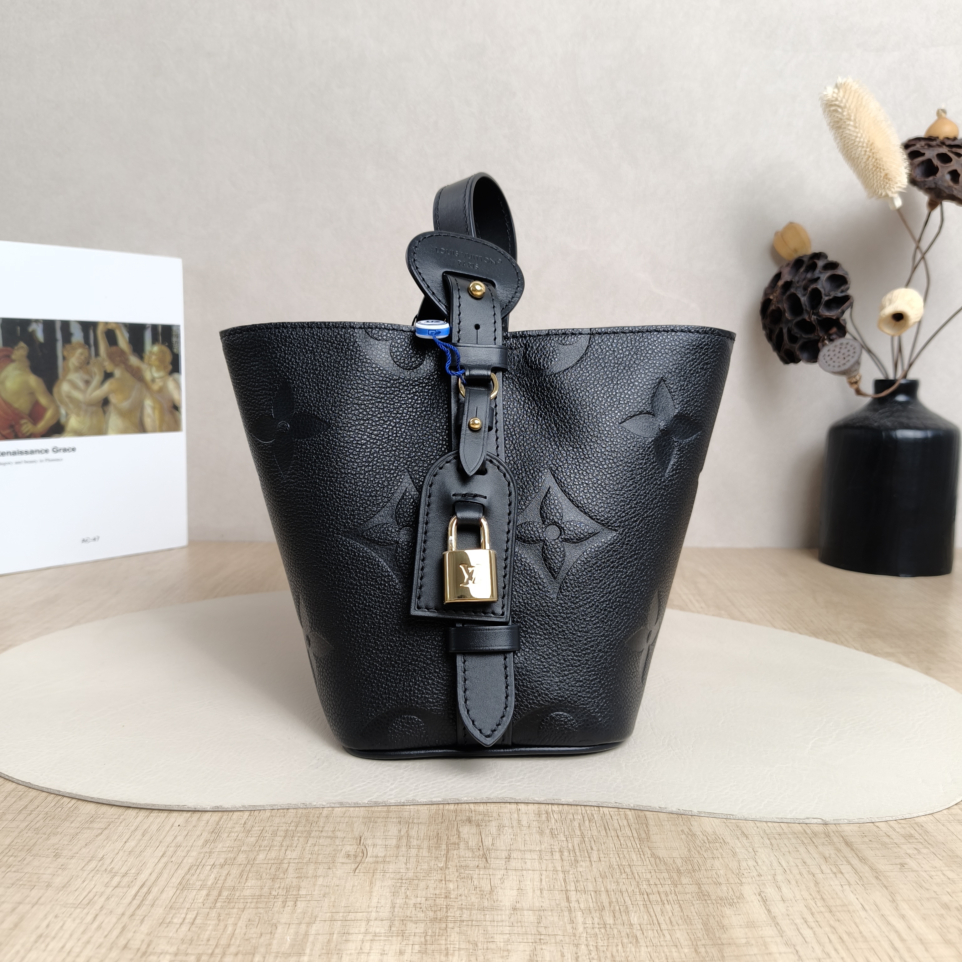Louis Vuitton Top Handle Bag ALL IN BB Black Empreinte Embossed Calfskin Monogram BB18 × 12 × 16 cm