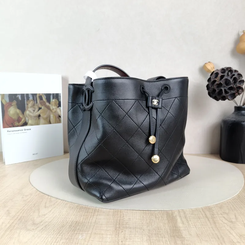 Chanel Shoulder Bag Bucket Bag Black Lambskin One Size 23 × 13 × 23 cm — cover view 5 of 6