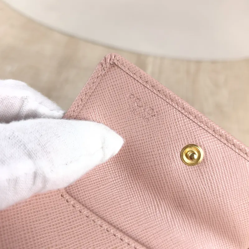 PRADA Wallet Cardholder Pink Calfskin 9.8 × 1.5 × 6.5 cm — detail view 1 of 8
