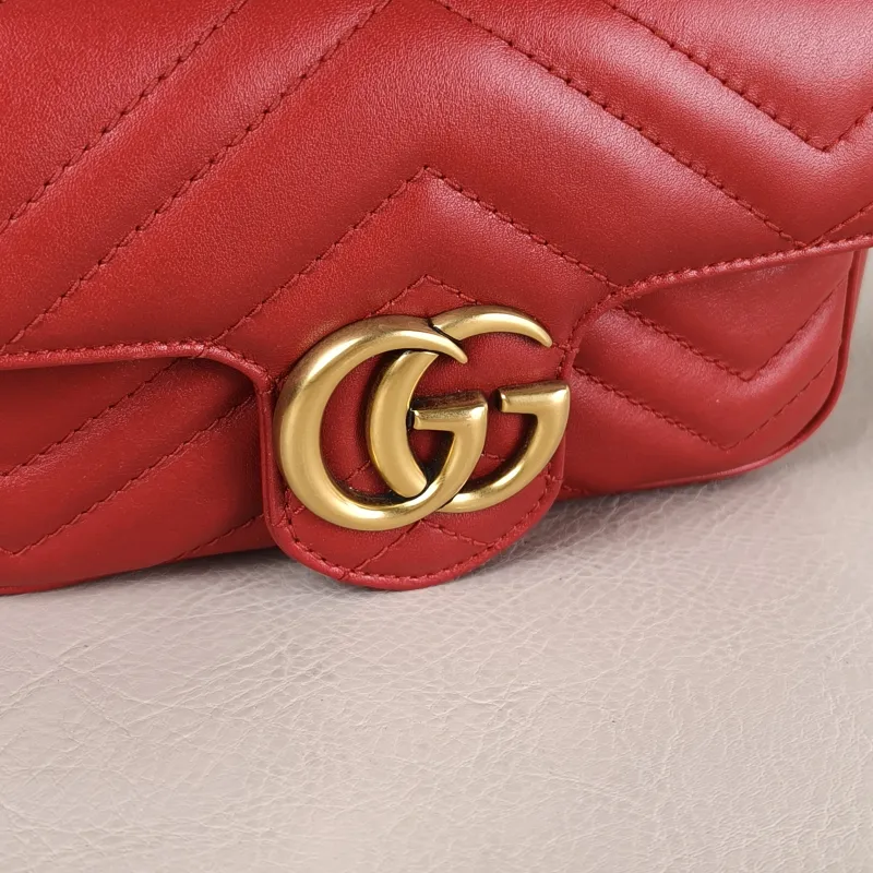 GUCCI Crossbody Bag GG Marmont Mini Marmont Mini Red Calfskin Mini 16.5 × 4.5 × 9.5 cm — detail view 10 of 13