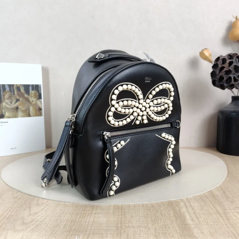 FENDI Backpack Pearl Backpack Black Calfskin One Size21 × 10 × 25 cm — cover view 2 of 6
