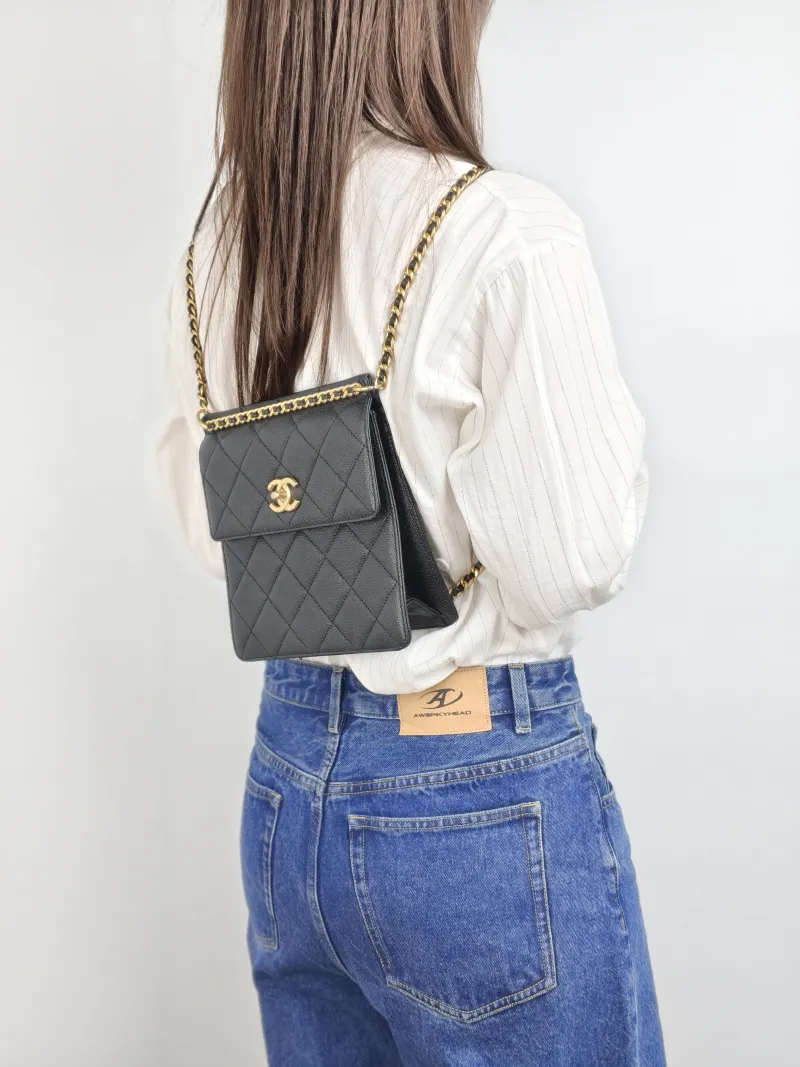 Chanel Backpack 23a Backpack Black with Gold-Tone Hardware Grained Calfskin One Size 20 × 7.5 × 21 cm — on-model view 2 of 2
