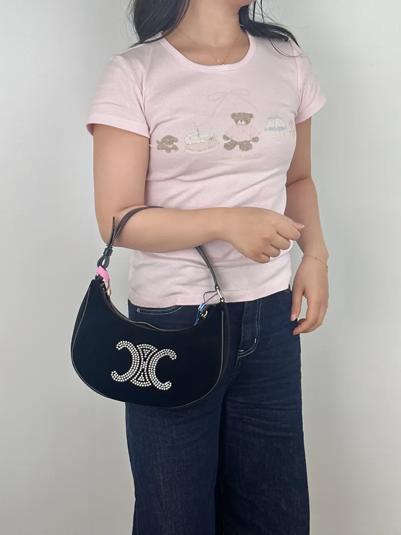 CELINE Shoulder Bag AVA Black Velvet One Size 24.5 × 9 × 17 cm — on-model view 1 of 2