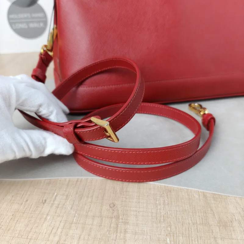 PRADA Top Handle Bag Dome Bag Red Calfskin One Size 31 × 14 × 22 cm — detail view 10 of 11