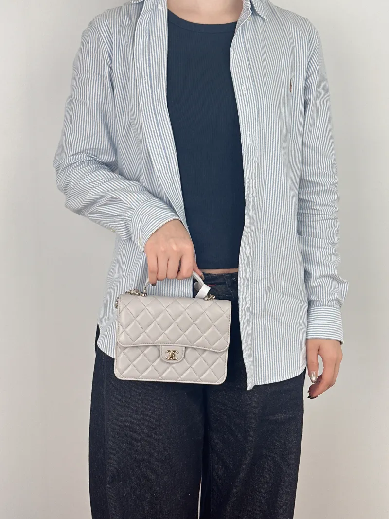 Chanel Backpack Backpack Grey Lambskin One Size 18.2 × 5 × 14 cm — on-model view 2 of 2
