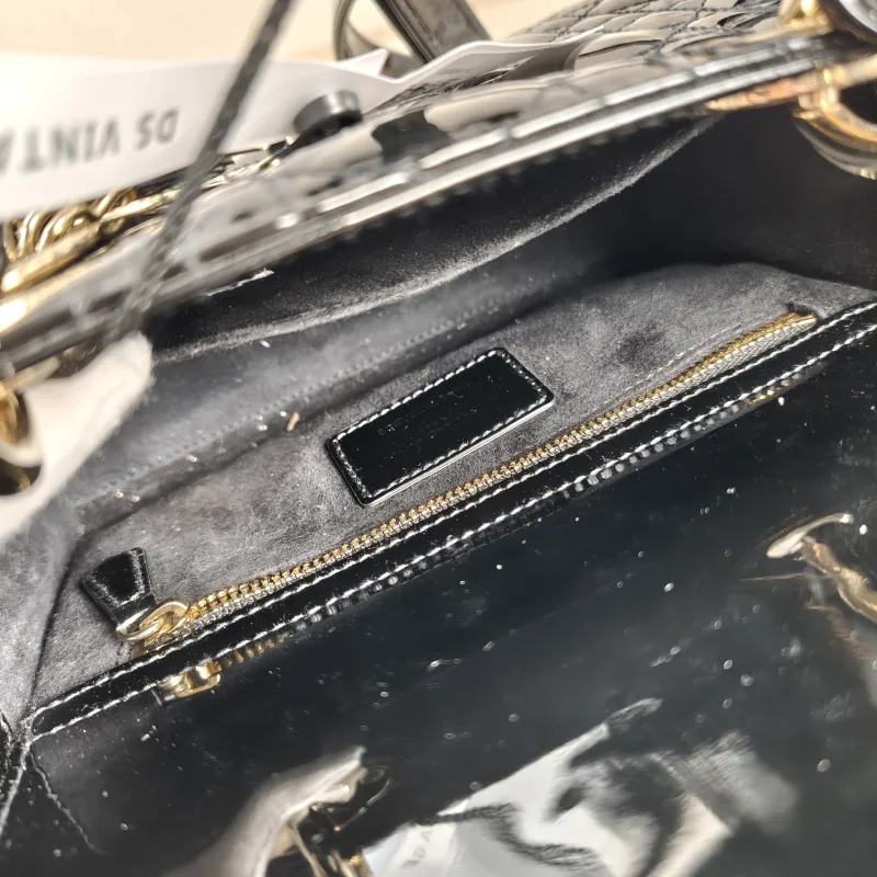DIOR Top Handle Bag Lady Lady Dior Bag Black Leather Patent Leather Patent Small20 × 8 × 18 cm — detail view 8 of 13
