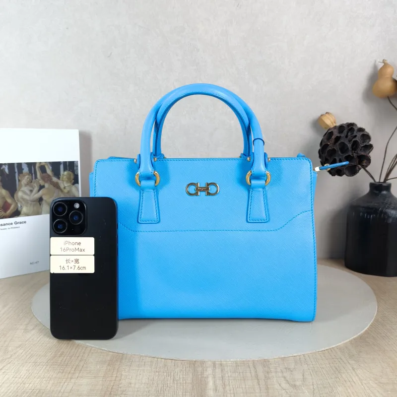 FERRAGAMO Top Handle Bag Tote Bag Blue Calfskin 27 × 14 × 21 cm — cover view 2 of 6