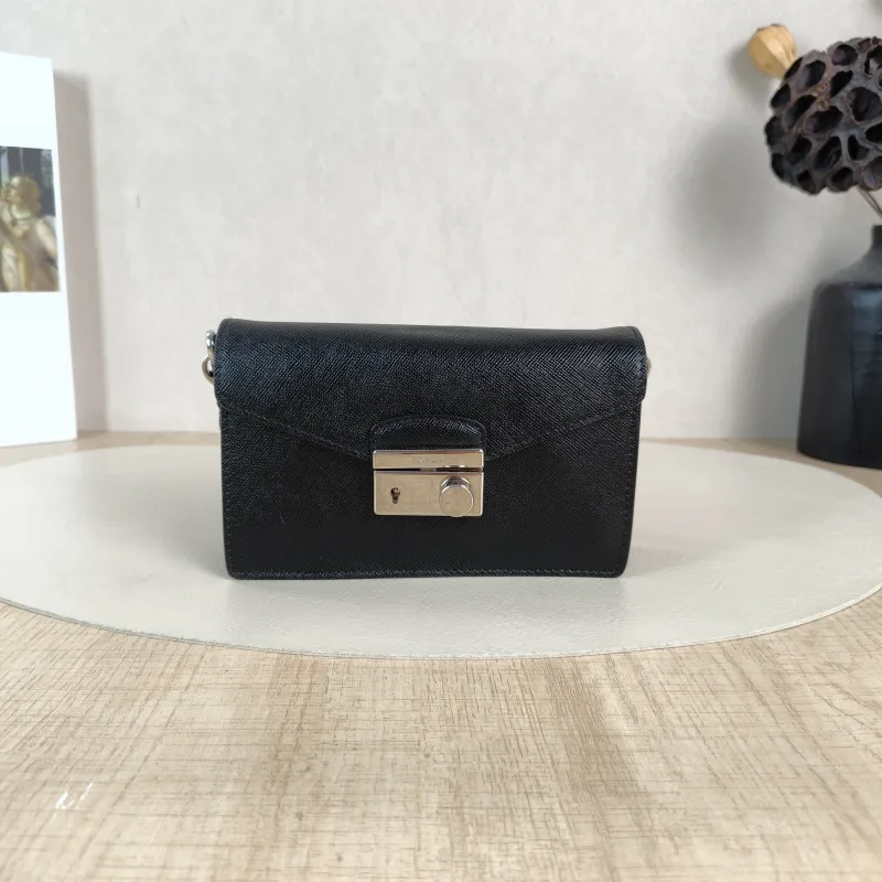 PRADA Crossbody Bag Saffiano Crossbody Bag Black Calfskin One Size16 × 4 × 10 cm