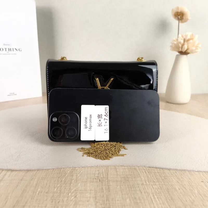 SAINT LAURENT Crossbody Bag KATE Edition Black with Gold-Tone Hardware Patent Leather Mini 17 × 5 × 11.5 cm — cover view 4 of 5
