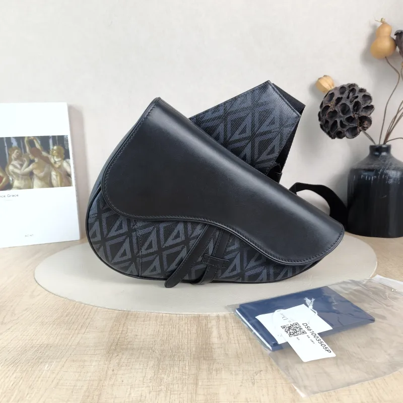 DIOR Crossbody Bag saddle Black PVC · Calfskin One Size 26 × 4.5 × 19 cm — cover view 3 of 6