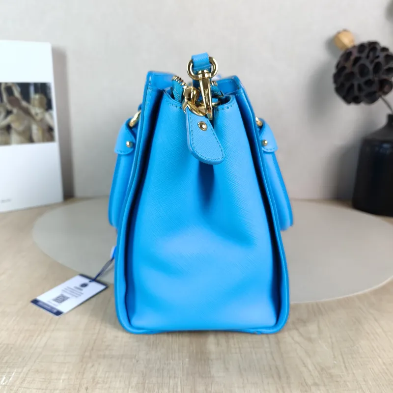 FERRAGAMO Top Handle Bag Tote Bag Blue Calfskin 27 × 14 × 21 cm — detail view 5 of 11