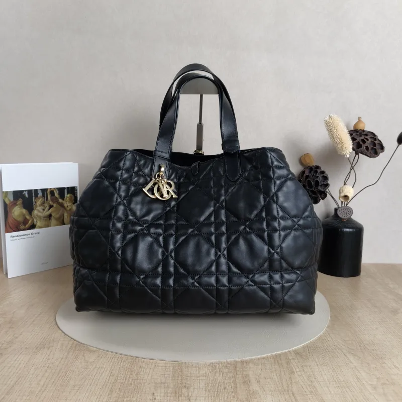 DIOR Top Handle Bag TOUJOURS Black Calfskin Large37 × 21 × 27 cm