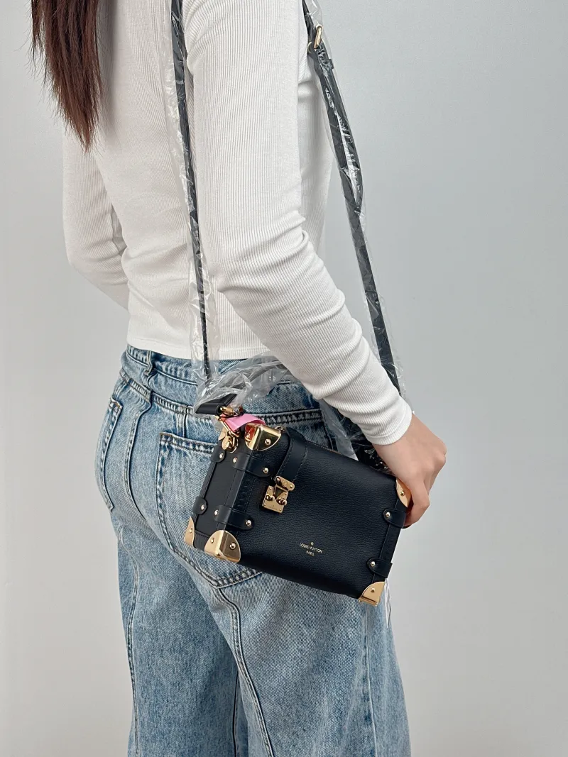Louis Vuitton Crossbody Bag Side Trunk Box Black Calfskin Small 19 × 7.5 × 12.5 cm — on-model view 3 of 3