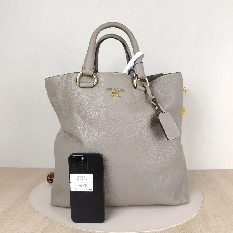 PRADA Top Handle Bag Tote Bag Grey Calfskin One Size36 × 11 × 35 cm — cover view 2 of 5