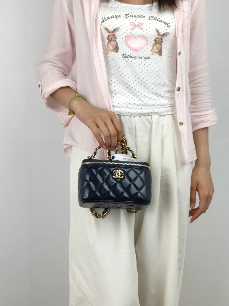 Chanel Crossbody Bag Edition Woven Blue Waxed Leather Mini 16 × 8 × 9.5 cm — on-model view 3 of 3