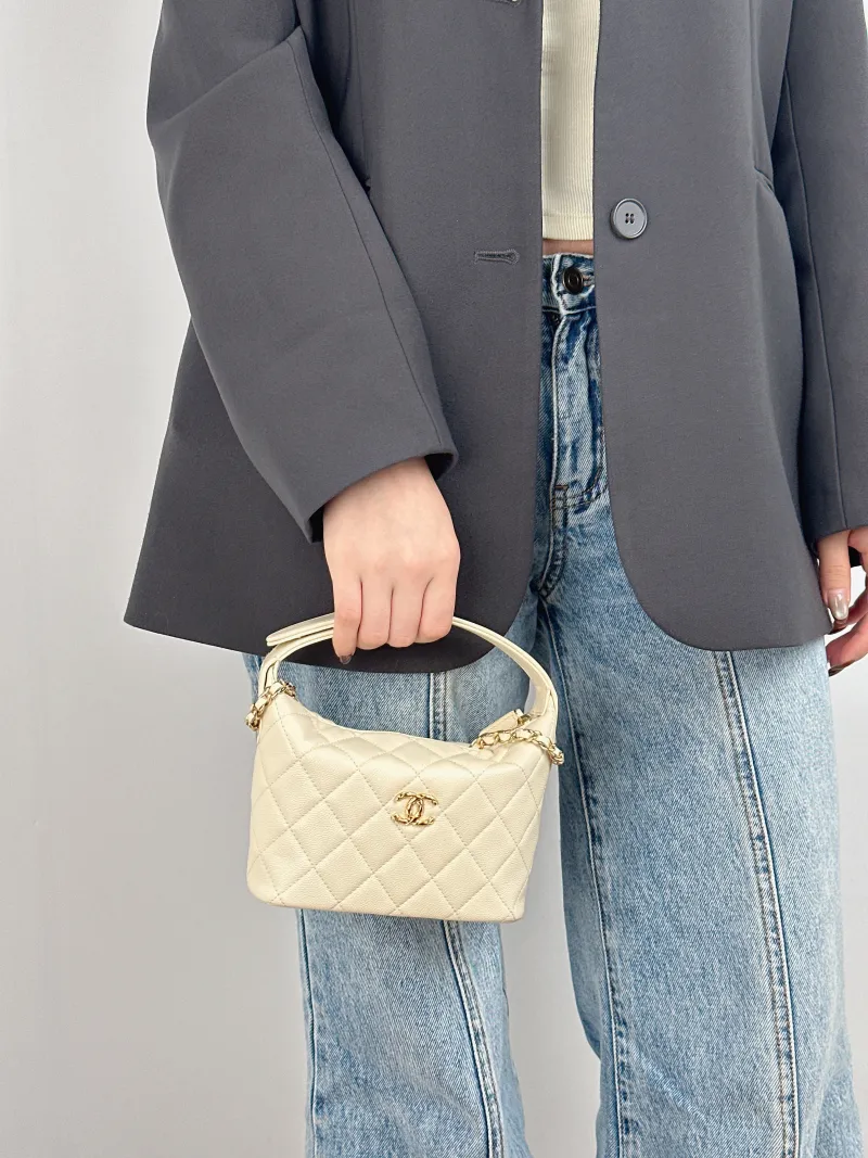 Chanel Crossbody Bag Crossbody Bag White Grained Calfskin One Size 16 × 6.5 × 13 cm — on-model view 1 of 2
