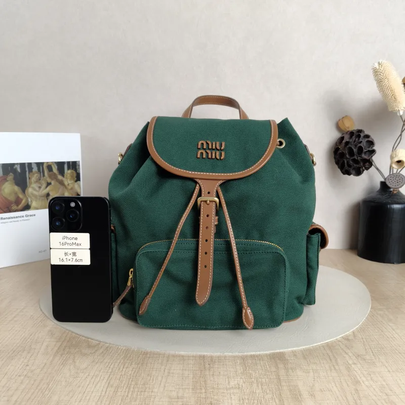 Miumiu Backpack Backpack Green Canvas Large25 × 14 × 25 cm — cover view 2 of 5