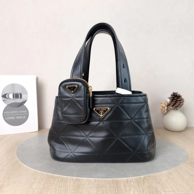 PRADA Top Handle Bag Tote Bag Black Calfskin One Size 29 × 15 × 17 cm