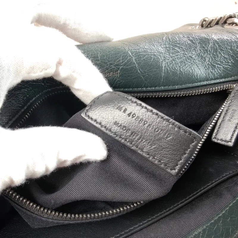 SAINT LAURENT Crossbody Bag Niki Green Waxed Leather Medium 28 × 8.5 × 20 cm — detail view 7 of 15