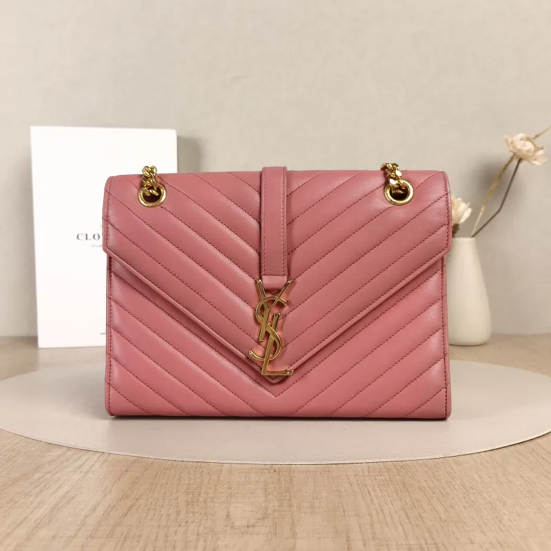 SAINT LAURENT Crossbody Bag ENVELOPE Pink Calfskin Medium24 × 6 × 17.5 cm