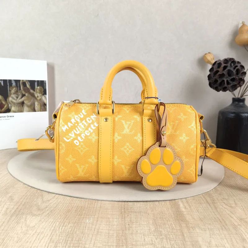 Louis Vuitton Crossbody Bag Keepall 25 Collection Yellow PVC Medium 25 × 11 × 15 cm