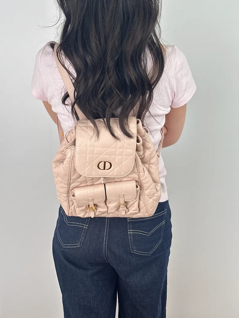 DIOR Backpack Caro Shoulder Bag Pink SL ambskin Medium 23 × 12.5 × 26.5 cm — on-model view 1 of 2