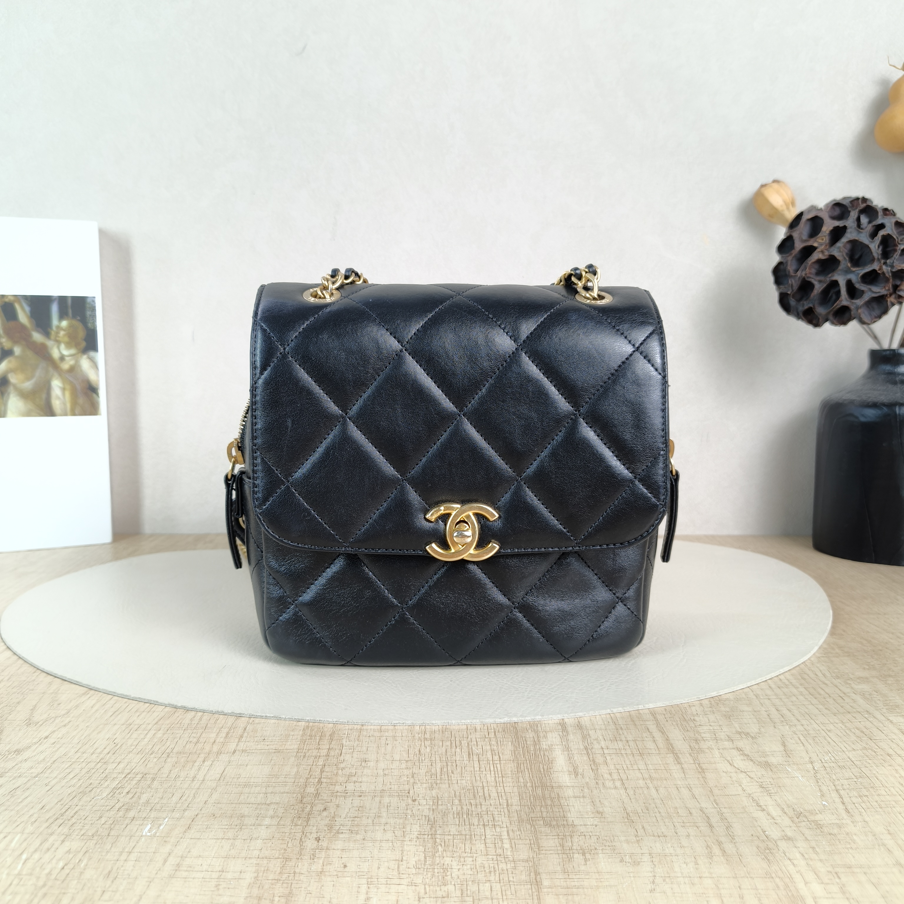 Chanel Backpack Backpack Black Calfskin One Size19 × 8 × 20 cm