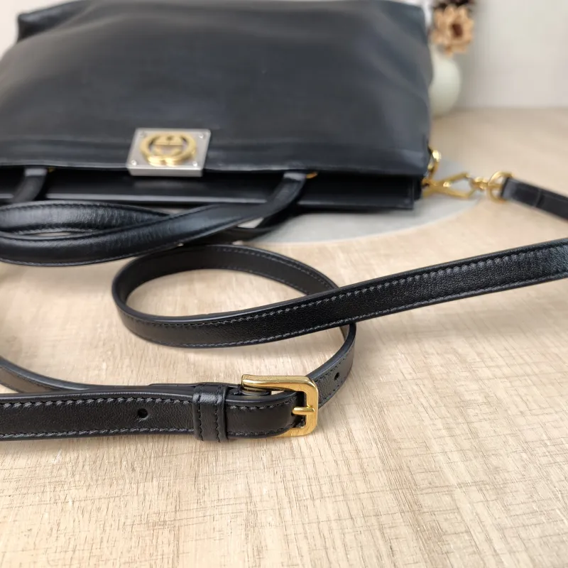 GUCCI Shoulder Bag G Tote Bag Black Calfskin 37 × 10 × 23 cm — detail view 3 of 12