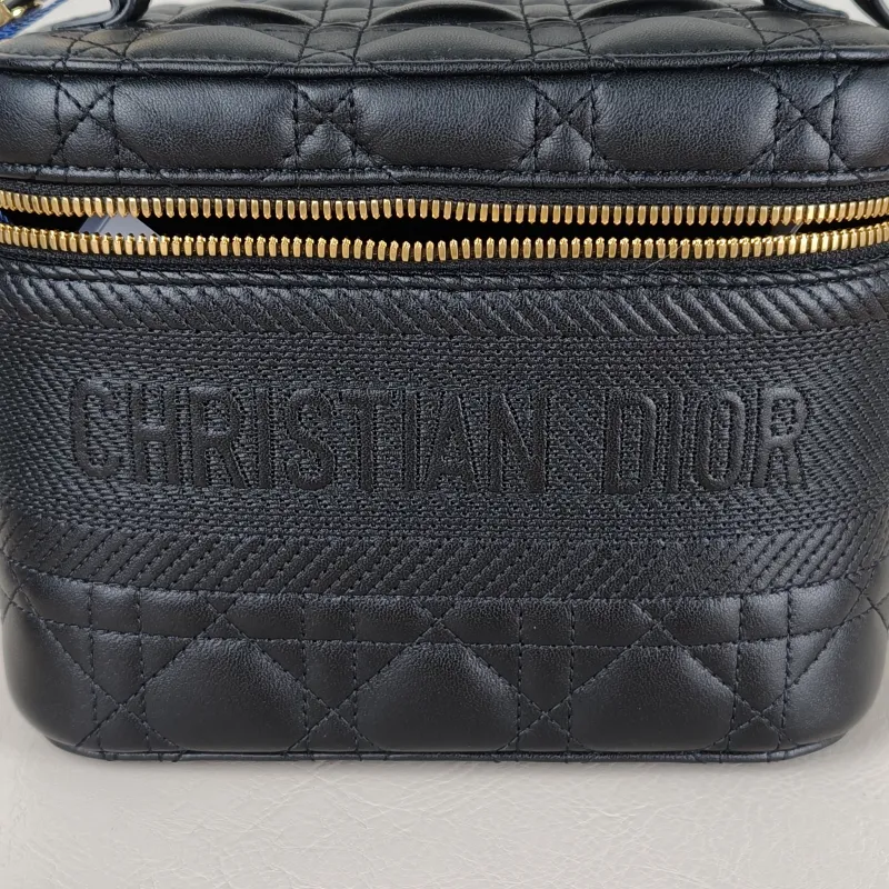 DIOR Top Handle Bag Travel Vanity Cosmetic Bag Black Lambskin18.5 × 10.5 × 13.5 cm — detail view 5 of 12